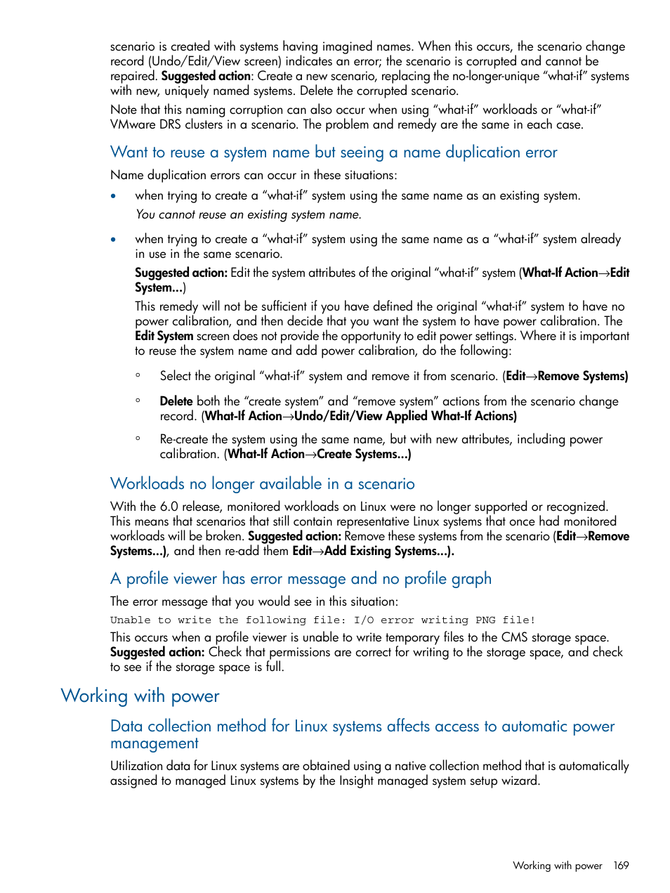 Working with power, Workloads no longer available in a scenario | HP Matrix Operating Environment Software User Manual | Page 169 / 239