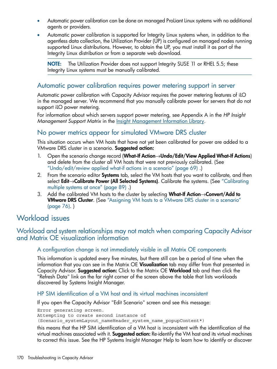 Workload issues | HP Matrix Operating Environment Software User Manual | Page 170 / 239