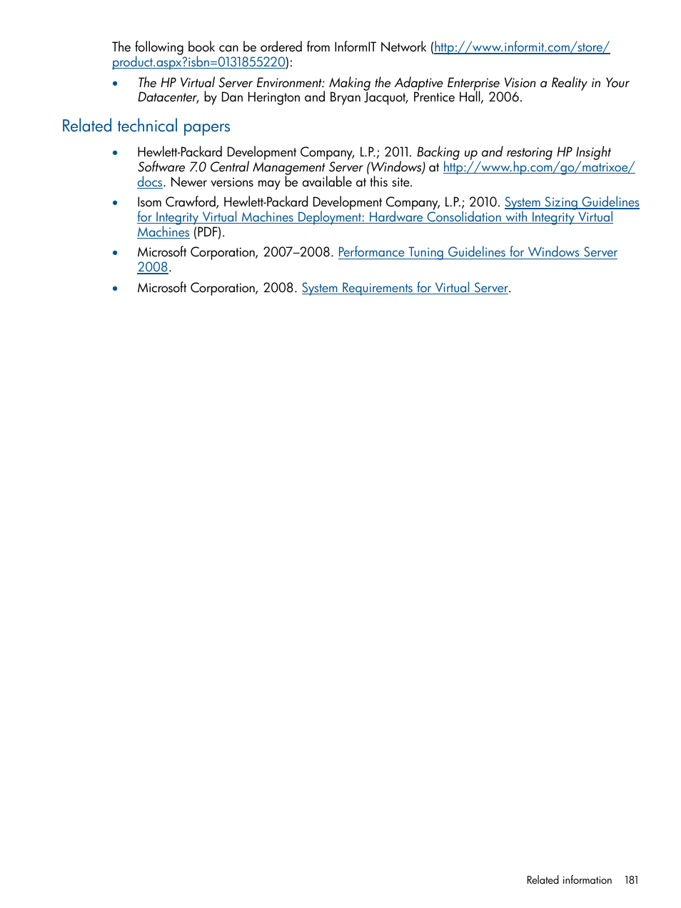 Related technical papers | HP Matrix Operating Environment Software User Manual | Page 181 / 239