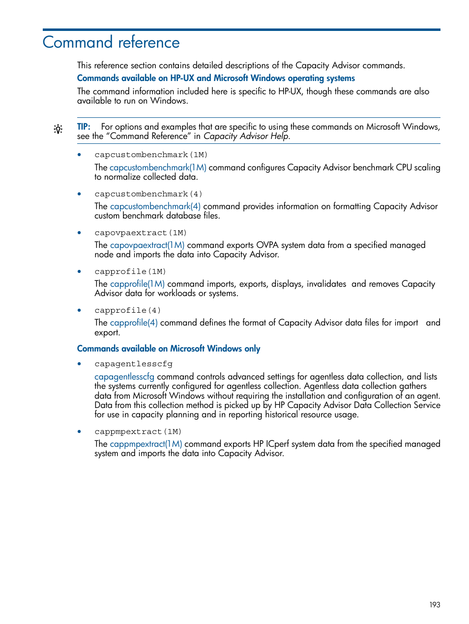 Command reference | HP Matrix Operating Environment Software User Manual | Page 193 / 239