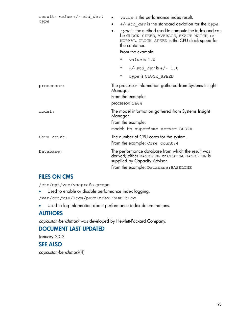 Files on cms, Authors, Document last updated | See also | HP Matrix Operating Environment Software User Manual | Page 195 / 239