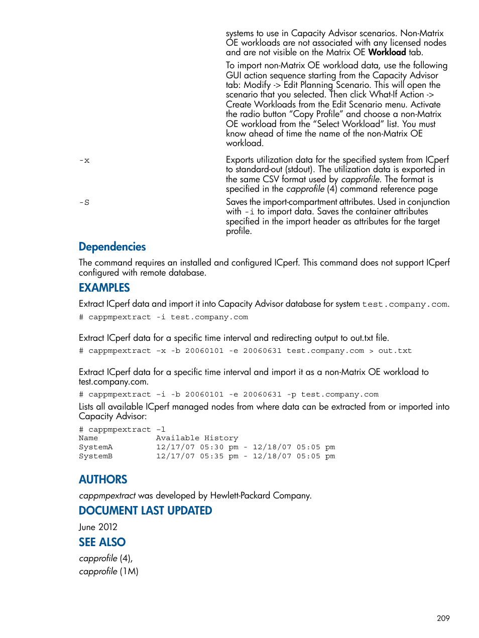 Dependencies, Examples, Authors | Document last updated, See also | HP Matrix Operating Environment Software User Manual | Page 209 / 239