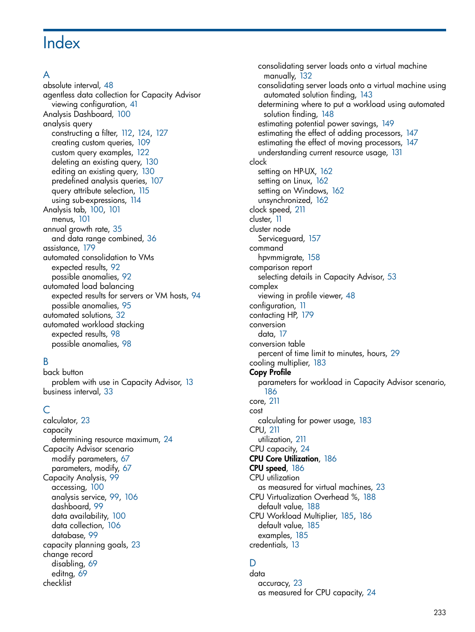 Index | HP Matrix Operating Environment Software User Manual | Page 233 / 239