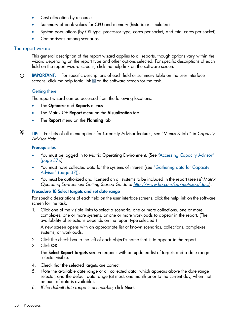 The report wizard | HP Matrix Operating Environment Software User Manual | Page 50 / 239