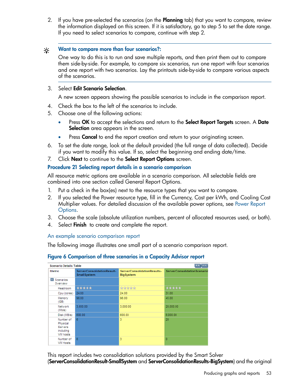 An example scenario comparison report | HP Matrix Operating Environment Software User Manual | Page 53 / 239