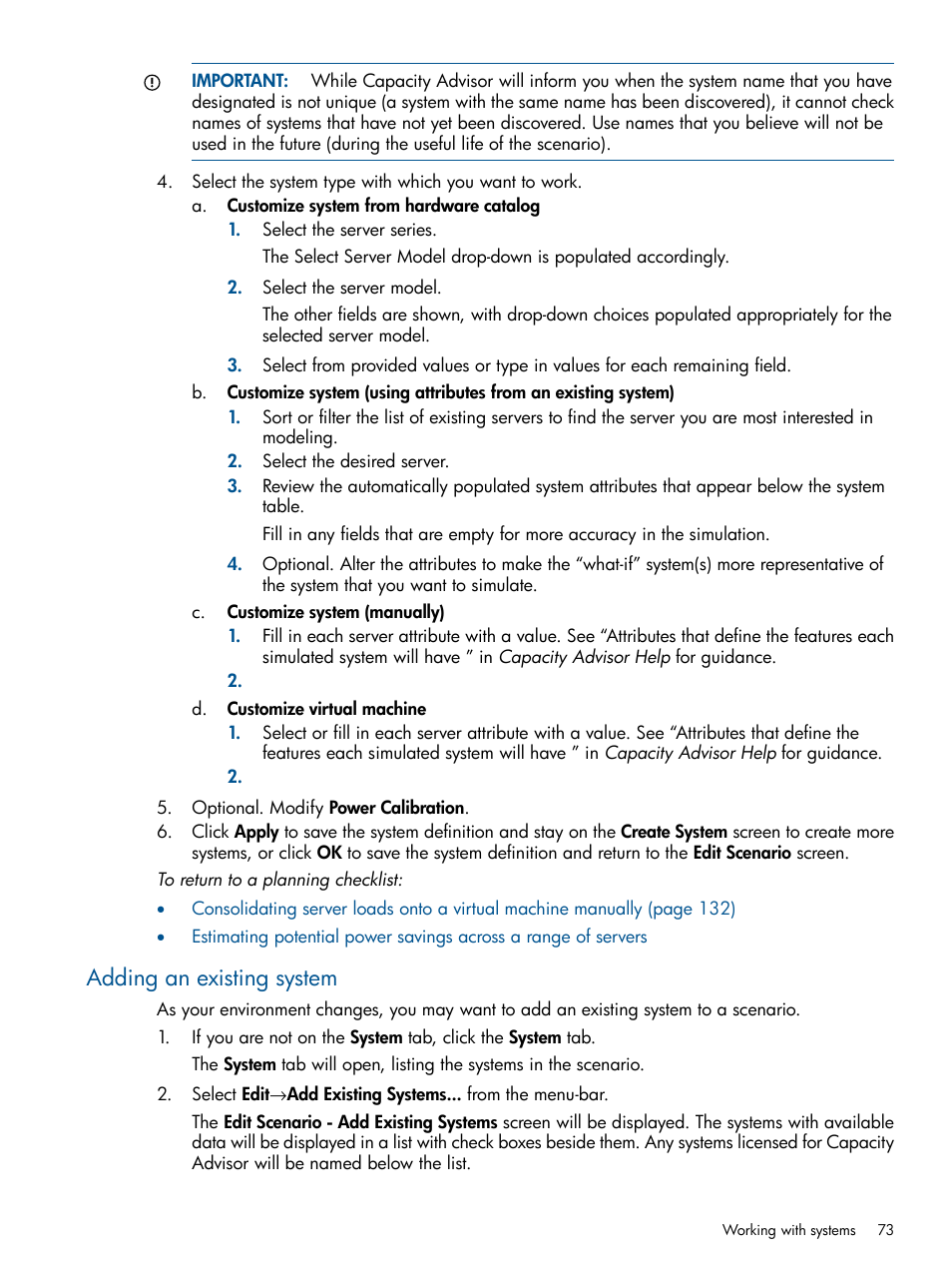 Adding an existing system | HP Matrix Operating Environment Software User Manual | Page 73 / 239