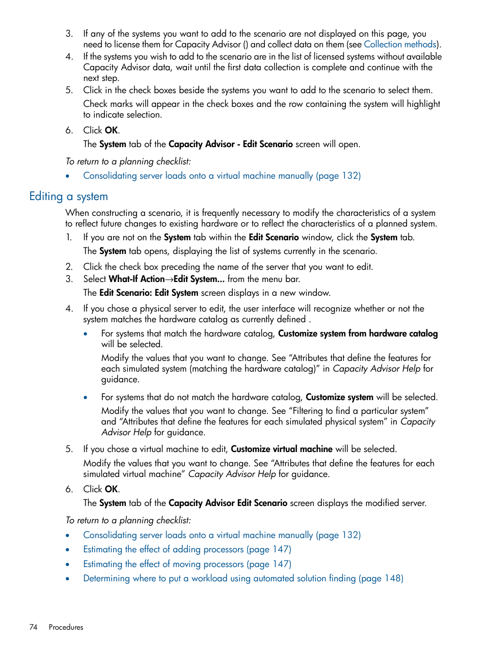 Editing a system | HP Matrix Operating Environment Software User Manual | Page 74 / 239