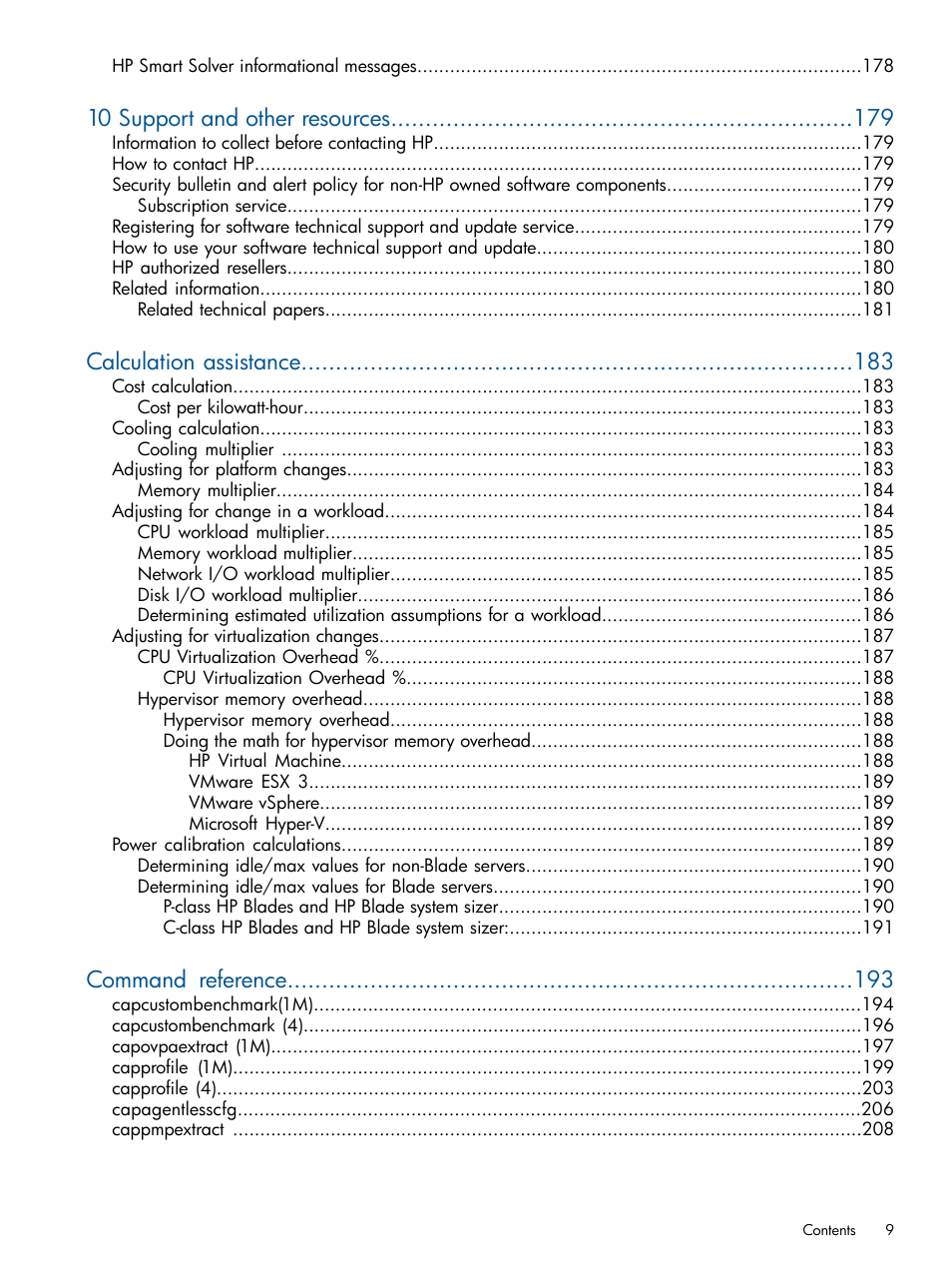 10 support and other resources, Calculation assistance, Command reference | HP Matrix Operating Environment Software User Manual | Page 9 / 239