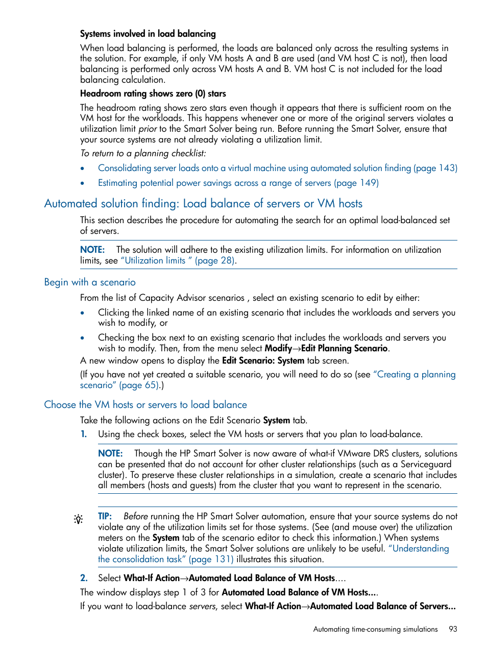 Begin with a scenario, Choose the vm hosts or servers to load balance | HP Matrix Operating Environment Software User Manual | Page 93 / 239