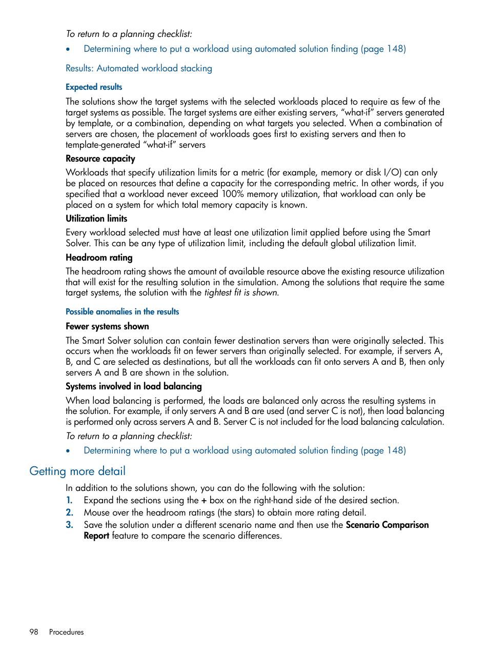 Results: automated workload stacking, Expected results, Possible anomalies in the results | Getting more detail | HP Matrix Operating Environment Software User Manual | Page 98 / 239