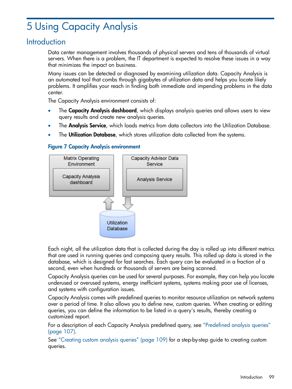 5 using capacity analysis, Introduction | HP Matrix Operating Environment Software User Manual | Page 99 / 239