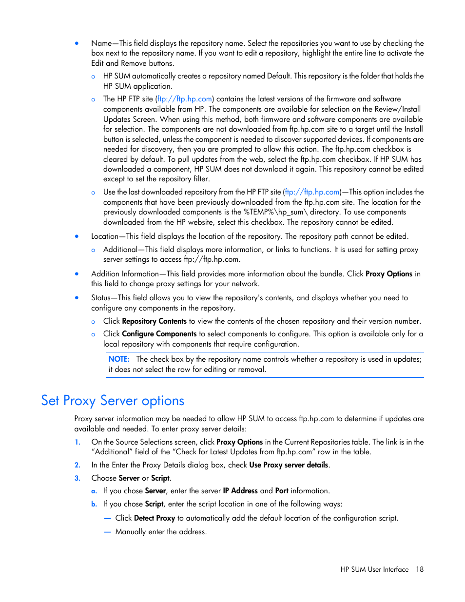 Set proxy server options | HP Smart Update Manager (User Guide) User Manual | Page 18 / 82