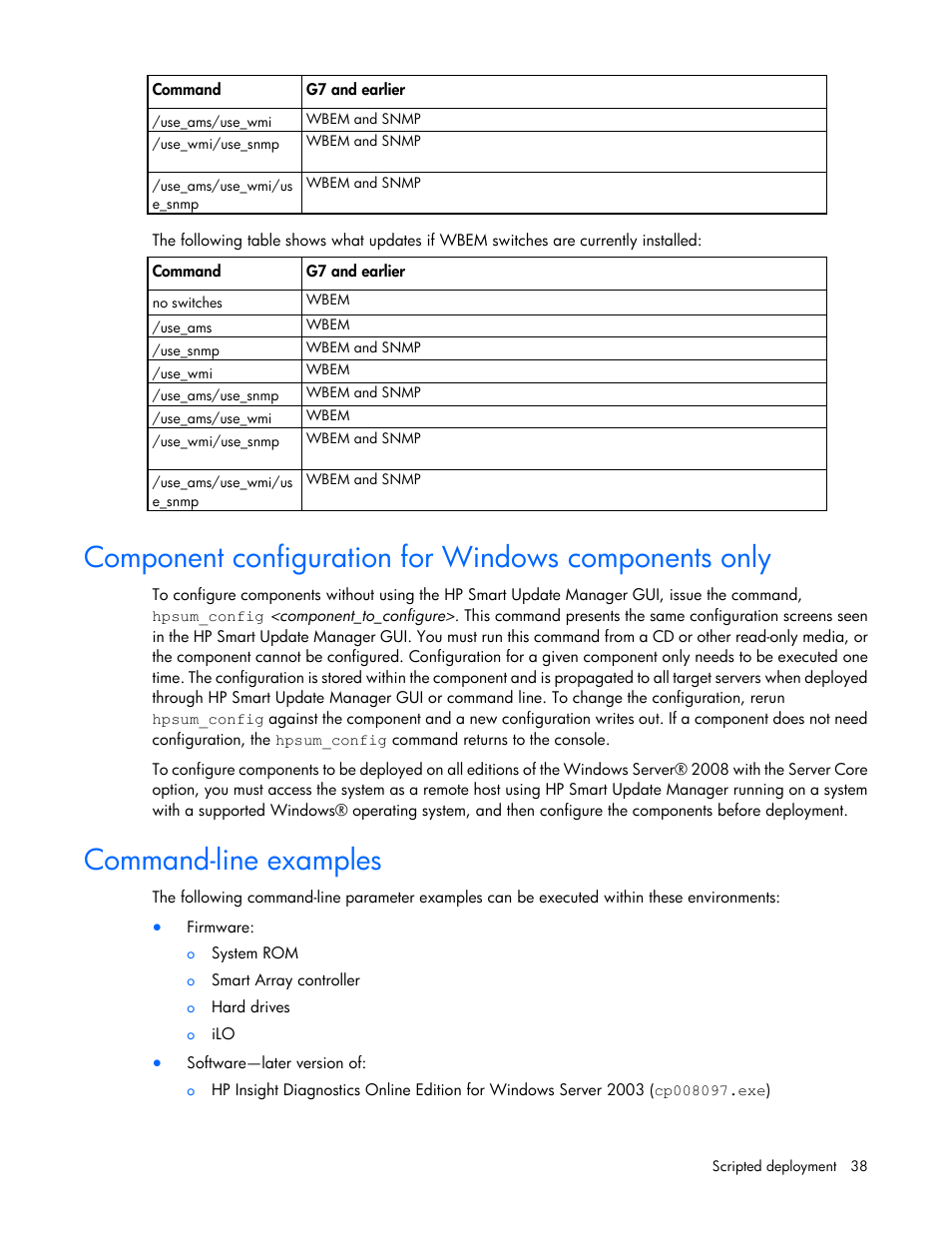 Command-line examples | HP Smart Update Manager (User Guide) User Manual | Page 38 / 82