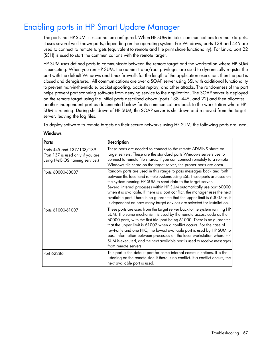 Enabling ports in hp smart update manager, Enabling ports in hp smart update, Manager | Enabling ports, In hp smart update manager | HP Smart Update Manager (User Guide) User Manual | Page 67 / 82