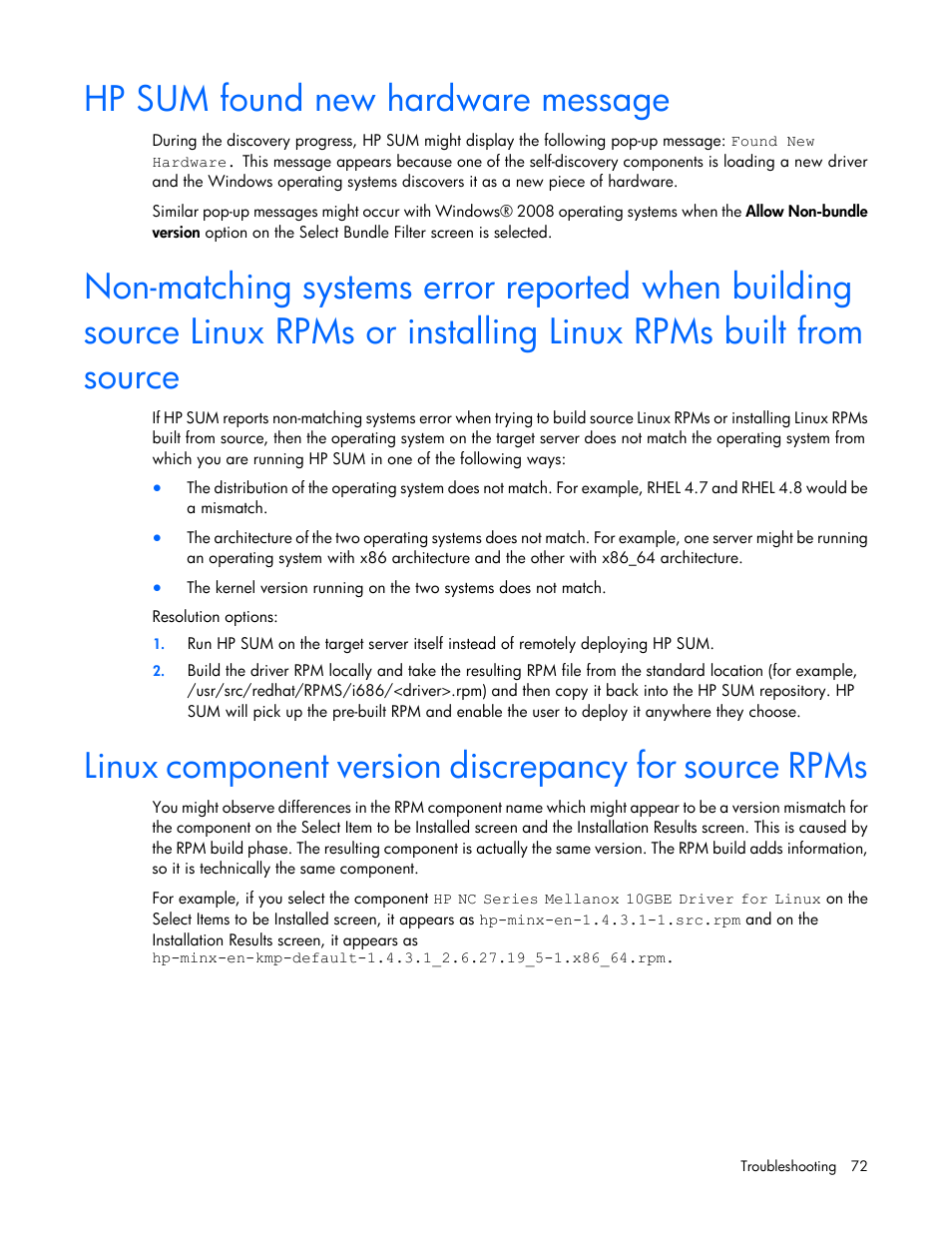 Hp sum found new hardware message | HP Smart Update Manager (User Guide) User Manual | Page 72 / 82