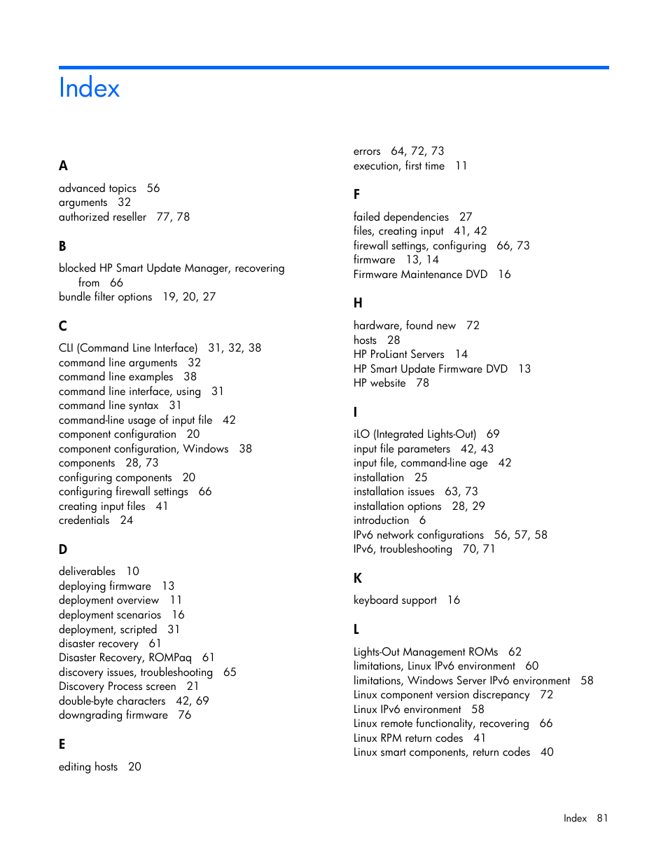 Index | HP Smart Update Manager (User Guide) User Manual | Page 81 / 82