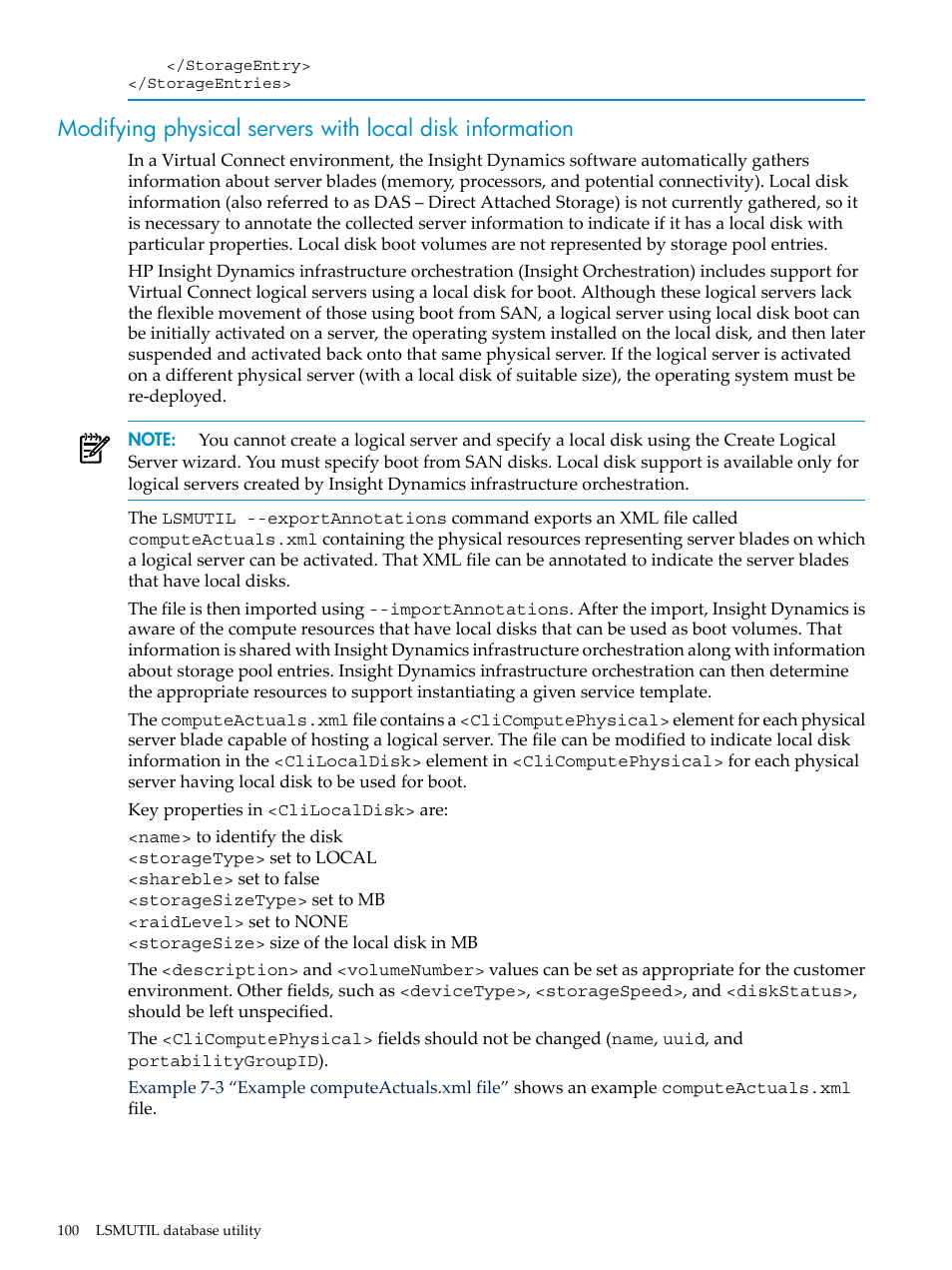 Modifying physical, Servers with local disk information | HP Matrix Operating Environment Software User Manual | Page 100 / 132