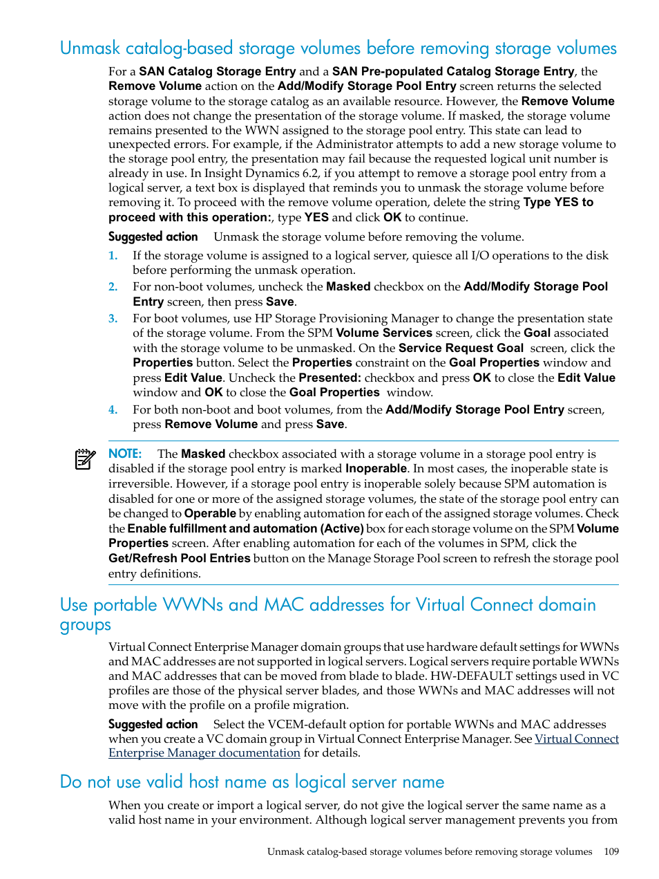 Do not use valid host name as logical server name | HP Matrix Operating Environment Software User Manual | Page 109 / 132