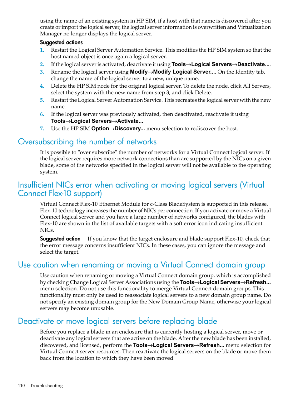 Oversubscribing the number of networks | HP Matrix Operating Environment Software User Manual | Page 110 / 132
