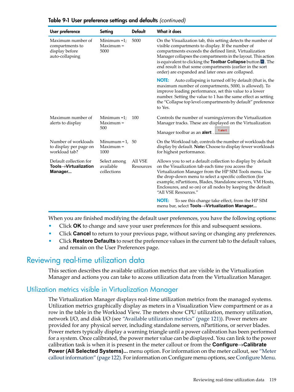 Reviewing real-time utilization data, Reviewing real-time | HP Matrix Operating Environment Software User Manual | Page 119 / 132