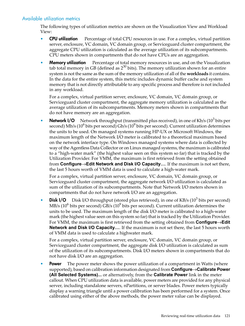 Available utilization metrics | HP Matrix Operating Environment Software User Manual | Page 121 / 132