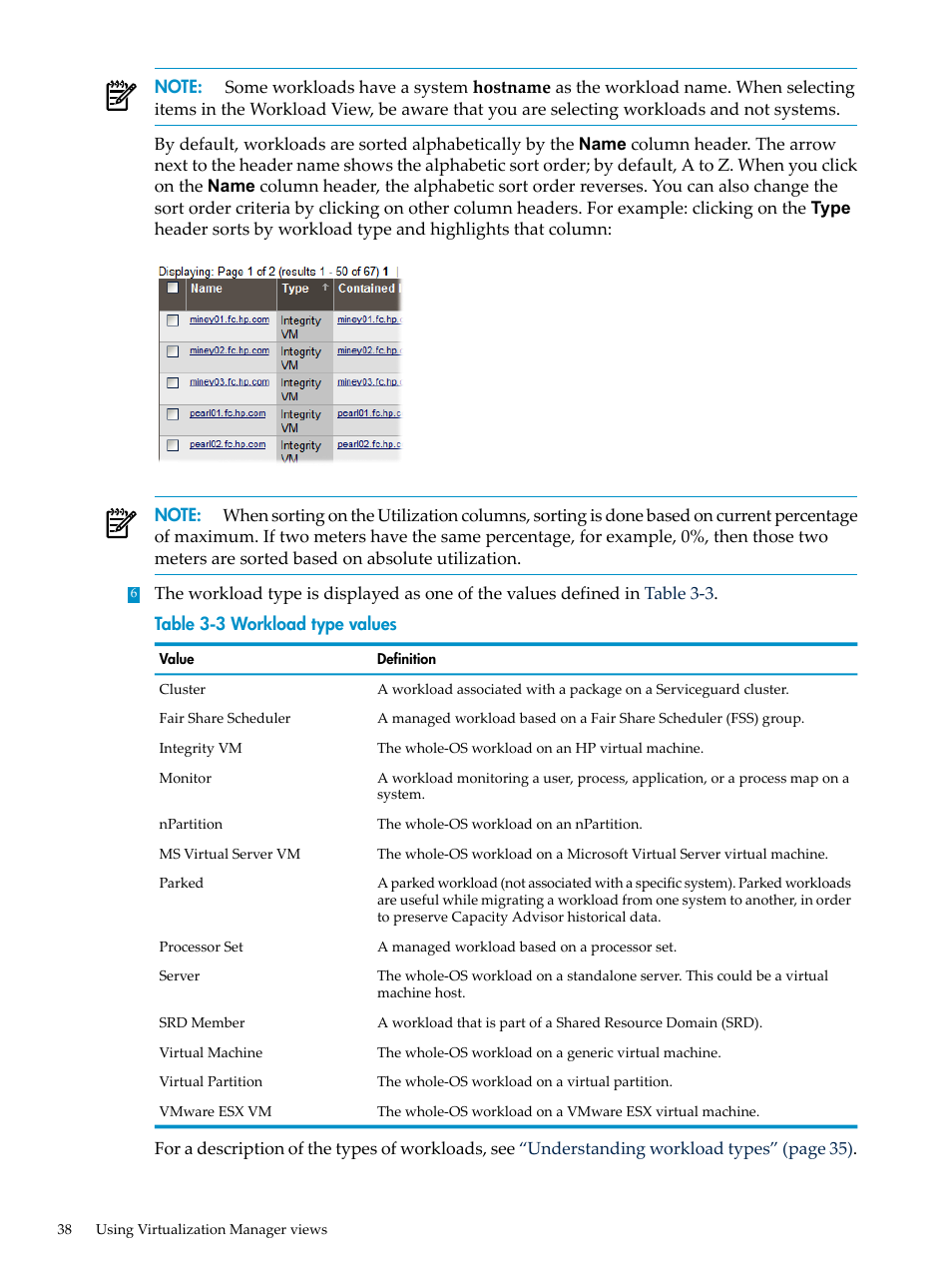 Workload type values | HP Matrix Operating Environment Software User Manual | Page 38 / 132