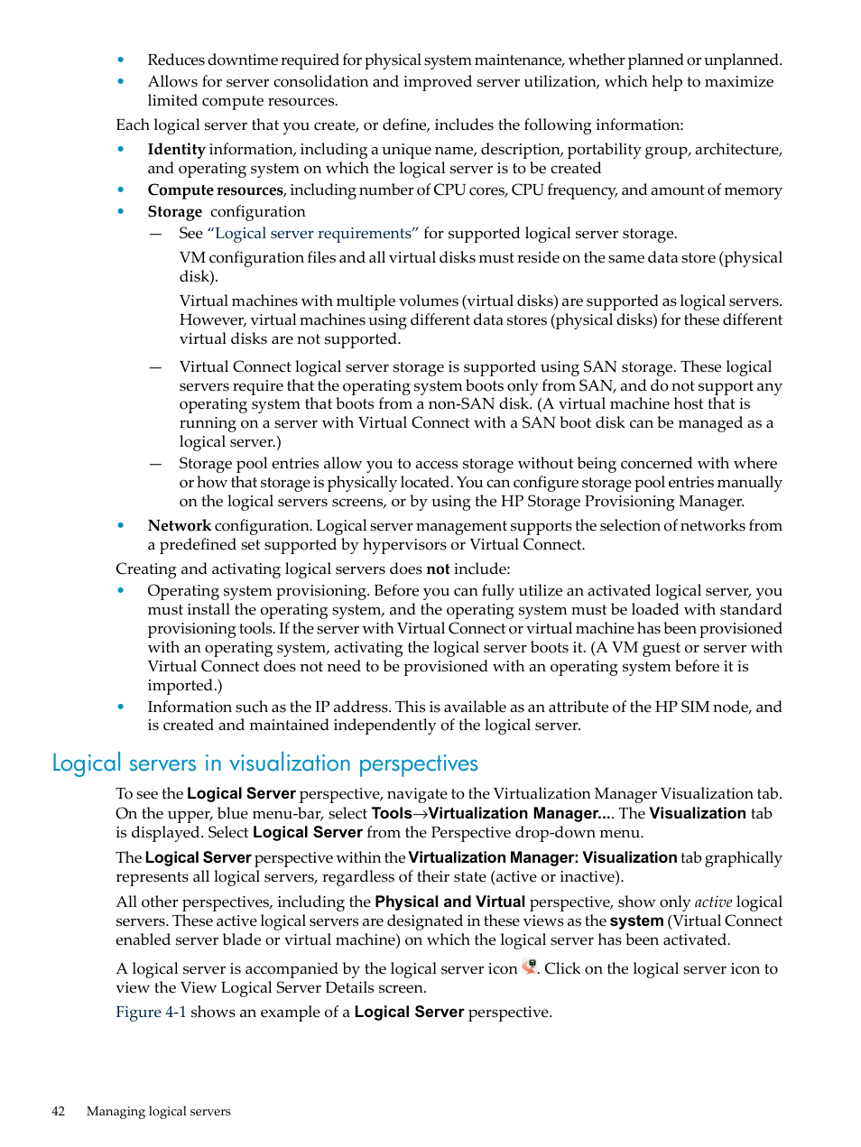 Logical servers in visualization perspectives | HP Matrix Operating Environment Software User Manual | Page 42 / 132