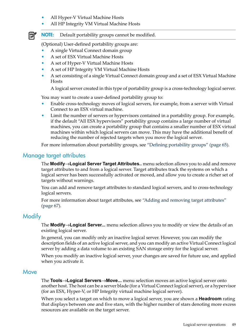 Manage target attributes, Modify, Move | Manage target attributes modify move | HP Matrix Operating Environment Software User Manual | Page 49 / 132