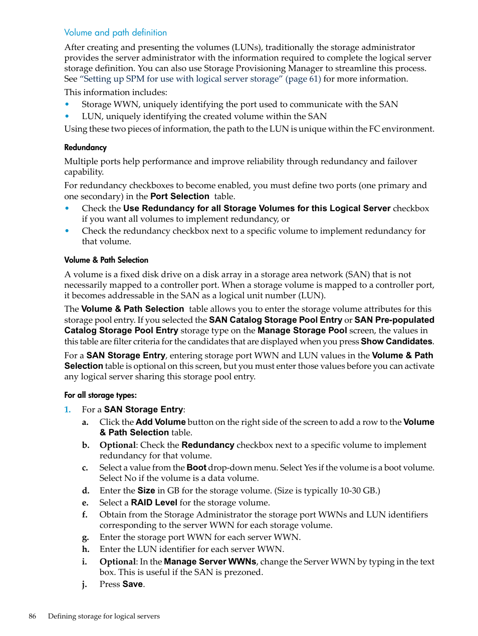 Volume and path definition | HP Matrix Operating Environment Software User Manual | Page 86 / 132