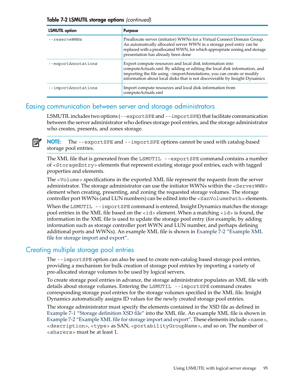 Creating multiple storage pool entries, Easing | HP Matrix Operating Environment Software User Manual | Page 95 / 132