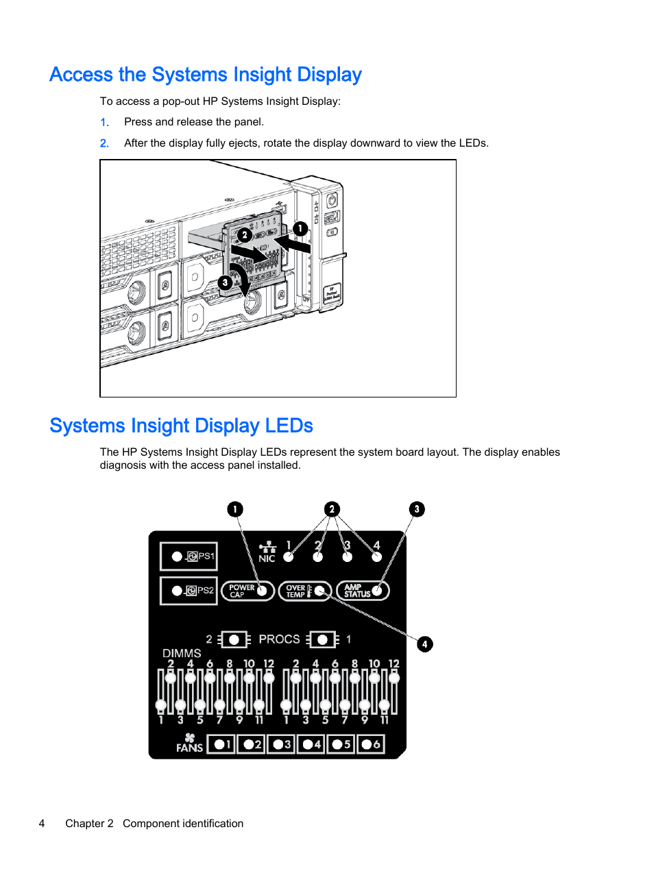 Access the systems insight display, Systems insight display leds | HP DL380z Gen8 Virtual Workstation User Manual | Page 10 / 111