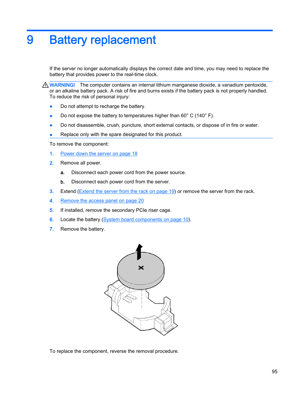 Battery replacement, 9 battery replacement, 9battery replacement | HP DL380z Gen8 Virtual Workstation User Manual | Page 101 / 111