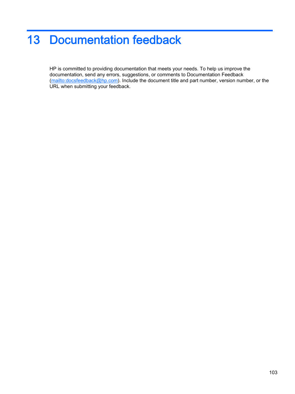 Documentation feedback, 13 documentation feedback | HP DL380z Gen8 Virtual Workstation User Manual | Page 109 / 111