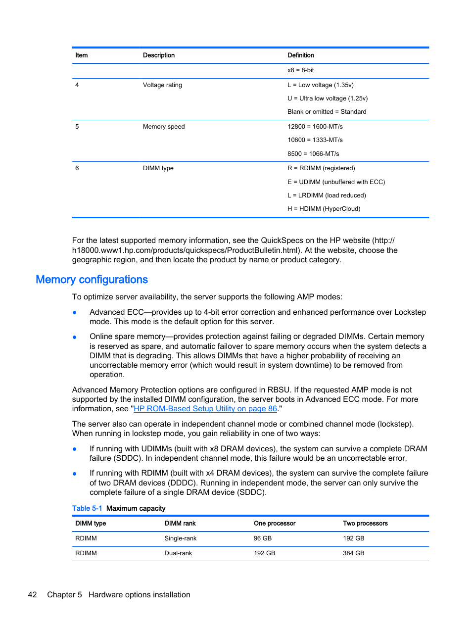 Memory configurations | HP DL380z Gen8 Virtual Workstation User Manual | Page 48 / 111