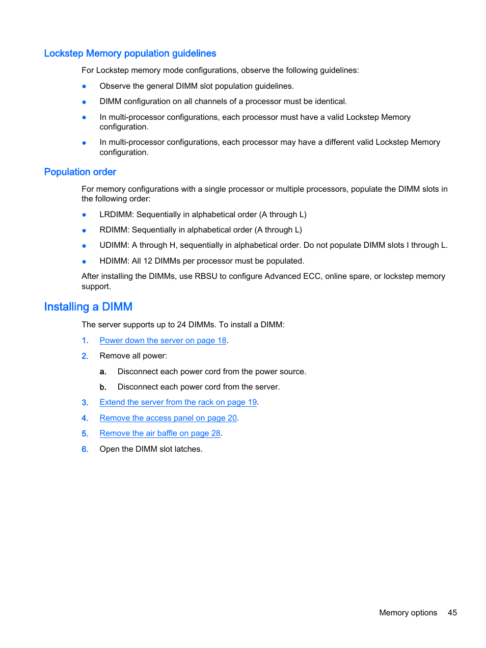 Lockstep memory population guidelines, Population order, Installing a dimm | HP DL380z Gen8 Virtual Workstation User Manual | Page 51 / 111