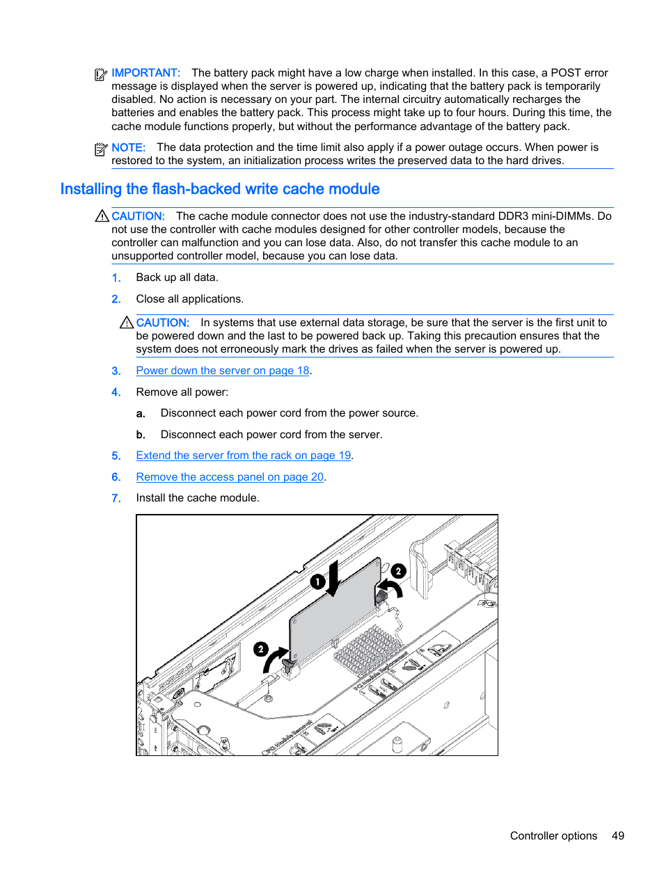 Installing the flash-backed write cache module | HP DL380z Gen8 Virtual Workstation User Manual | Page 55 / 111