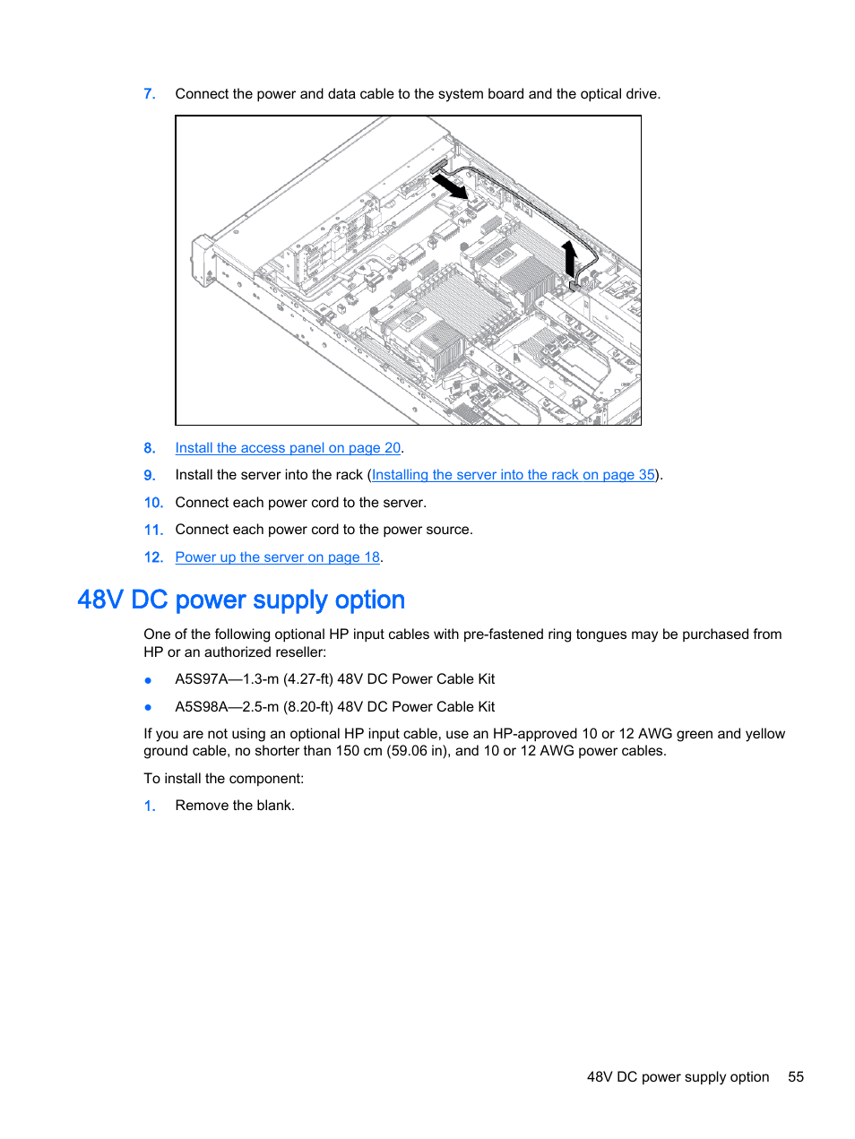 48v dc power supply option | HP DL380z Gen8 Virtual Workstation User Manual | Page 61 / 111