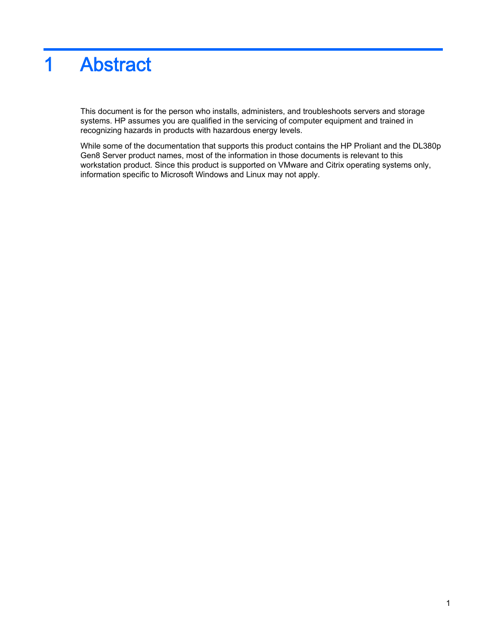 Abstract, 1 abstract, 1abstract | HP DL380z Gen8 Virtual Workstation User Manual | Page 7 / 111