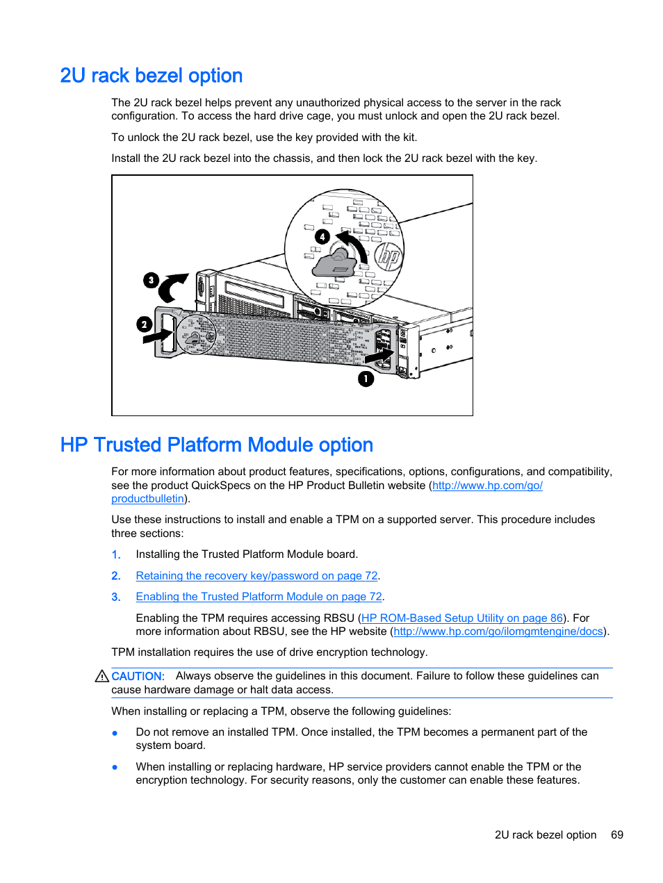 2u rack bezel option, Hp trusted platform module option | HP DL380z Gen8 Virtual Workstation User Manual | Page 75 / 111