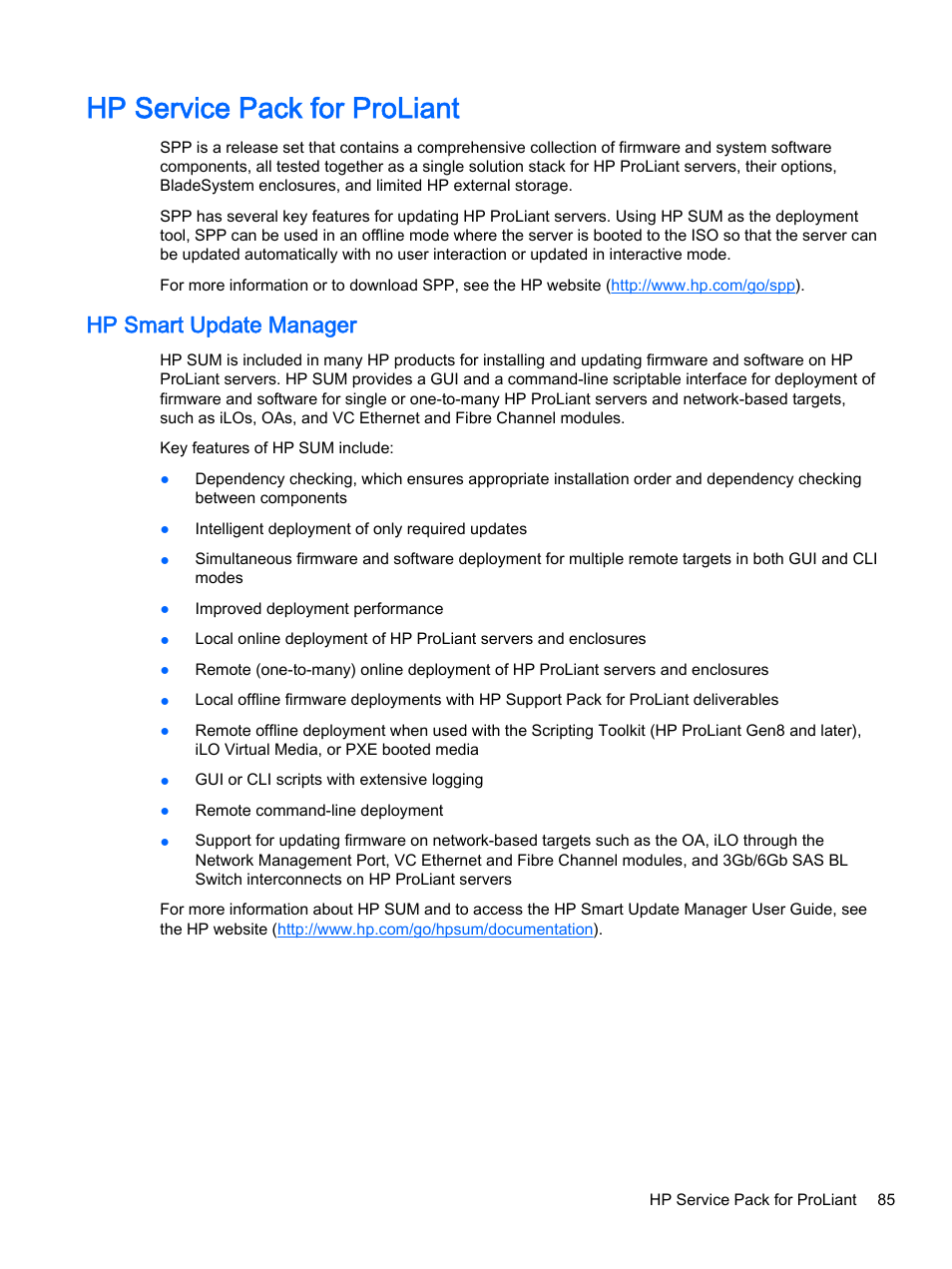 Hp service pack for proliant, Hp smart update manager | HP DL380z Gen8 Virtual Workstation User Manual | Page 91 / 111