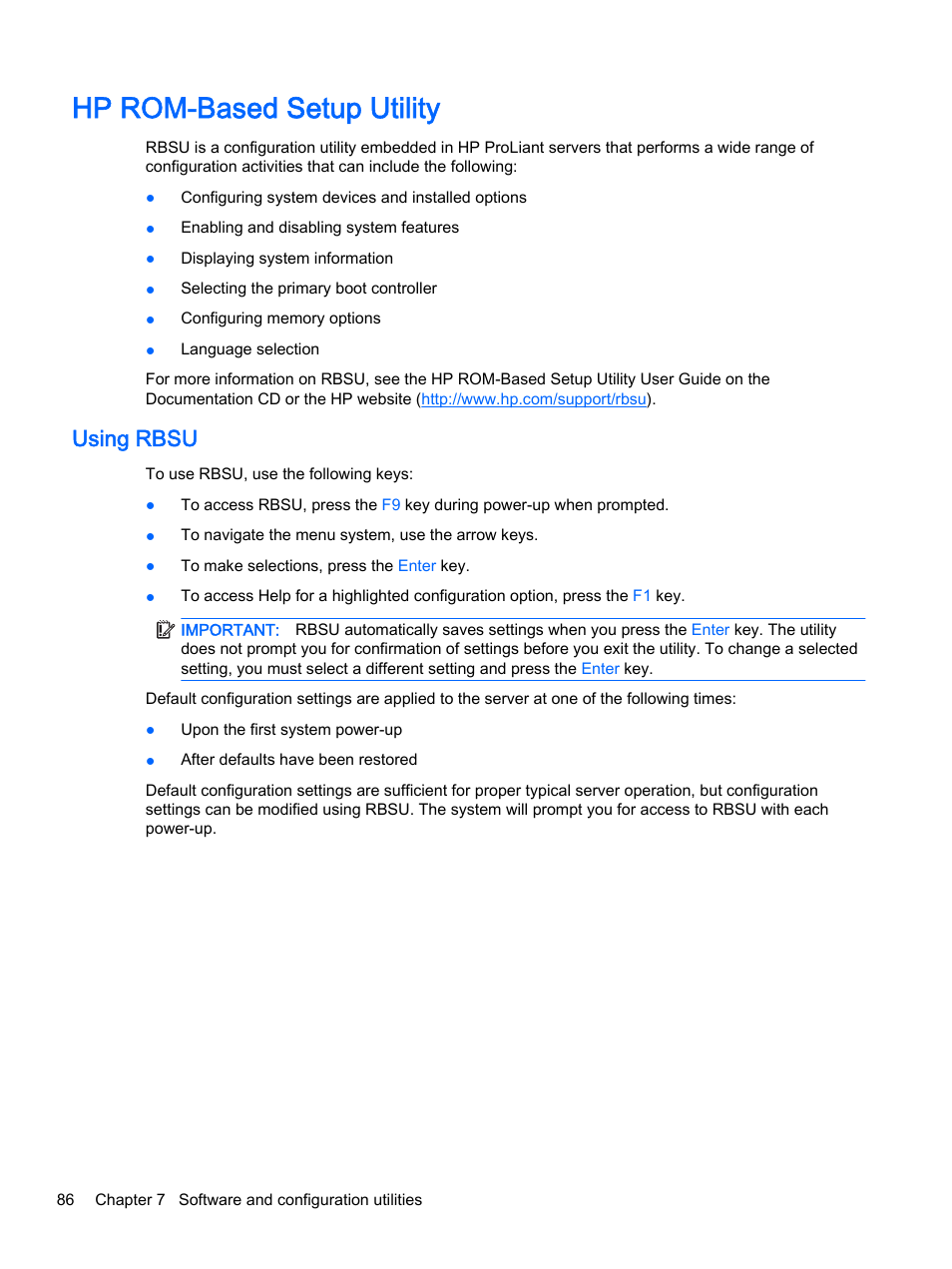 Hp rom-based setup utility, Using rbsu | HP DL380z Gen8 Virtual Workstation User Manual | Page 92 / 111