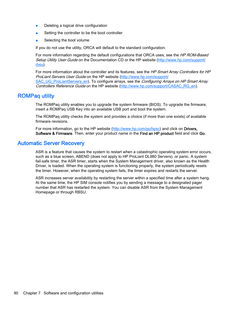 Rompaq utility, Automatic server recovery, Rompaq utility automatic server recovery | HP DL380z Gen8 Virtual Workstation User Manual | Page 96 / 111