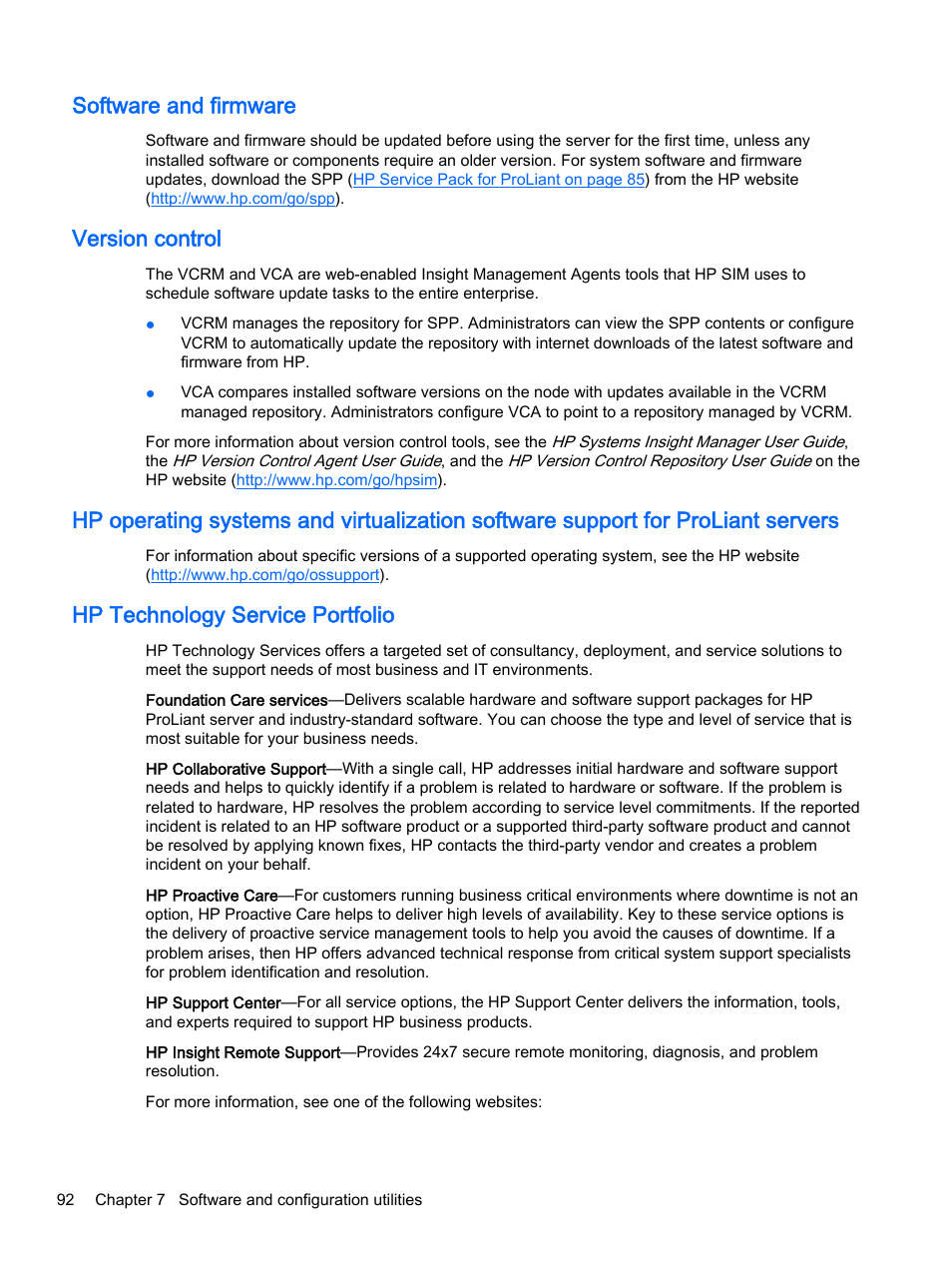 Software and firmware, Version control, Hp technology service portfolio | HP DL380z Gen8 Virtual Workstation User Manual | Page 98 / 111