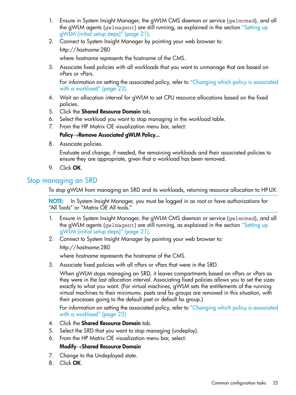Stop managing an srd | HP Matrix Operating Environment Software User Manual | Page 25 / 70