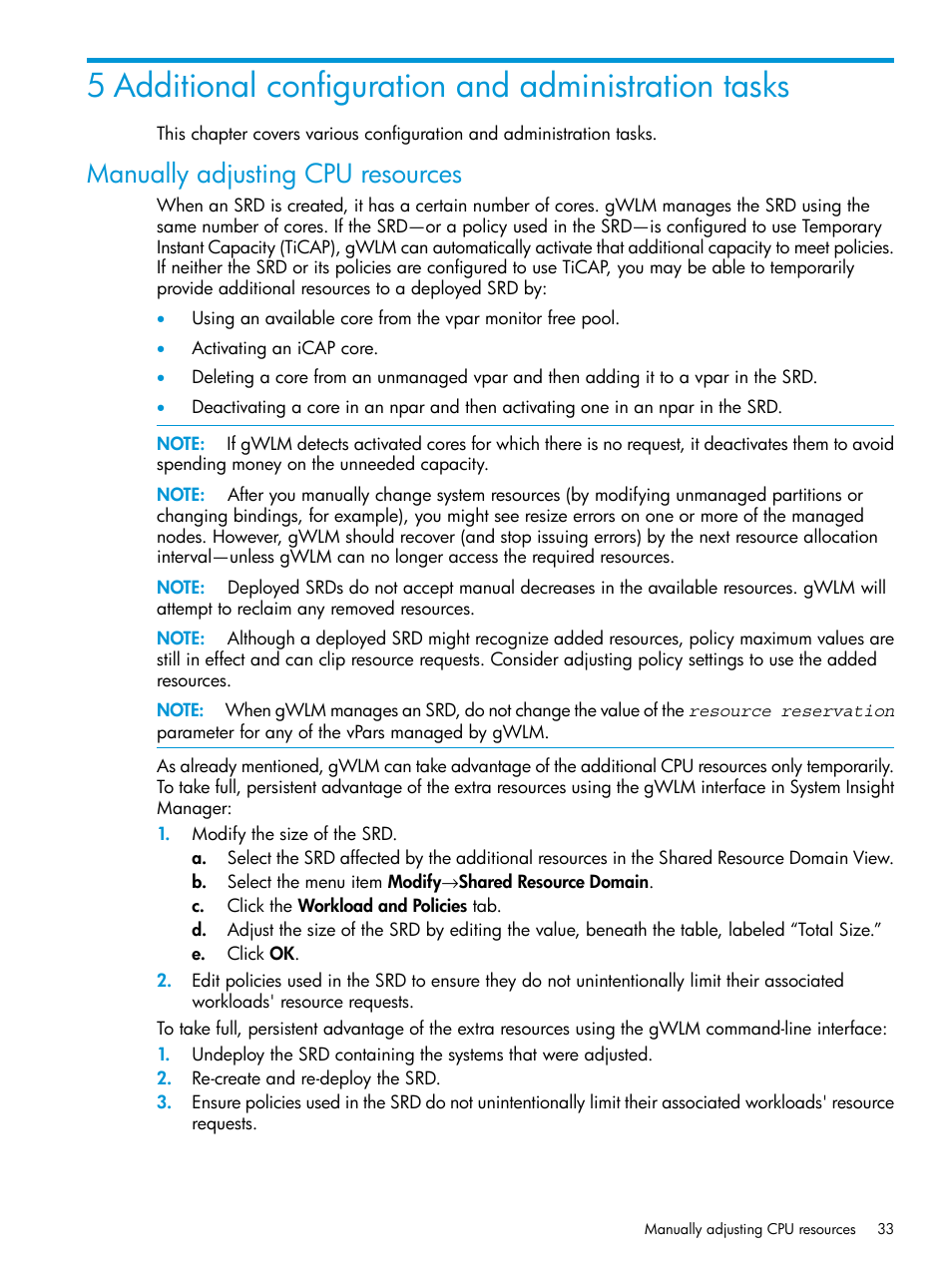 Manually adjusting cpu resources | HP Matrix Operating Environment Software User Manual | Page 33 / 70