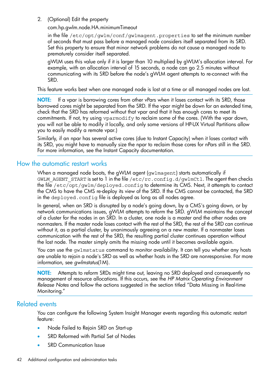 How the automatic restart works, Related events, How the automatic restart works related events | HP Matrix Operating Environment Software User Manual | Page 42 / 70