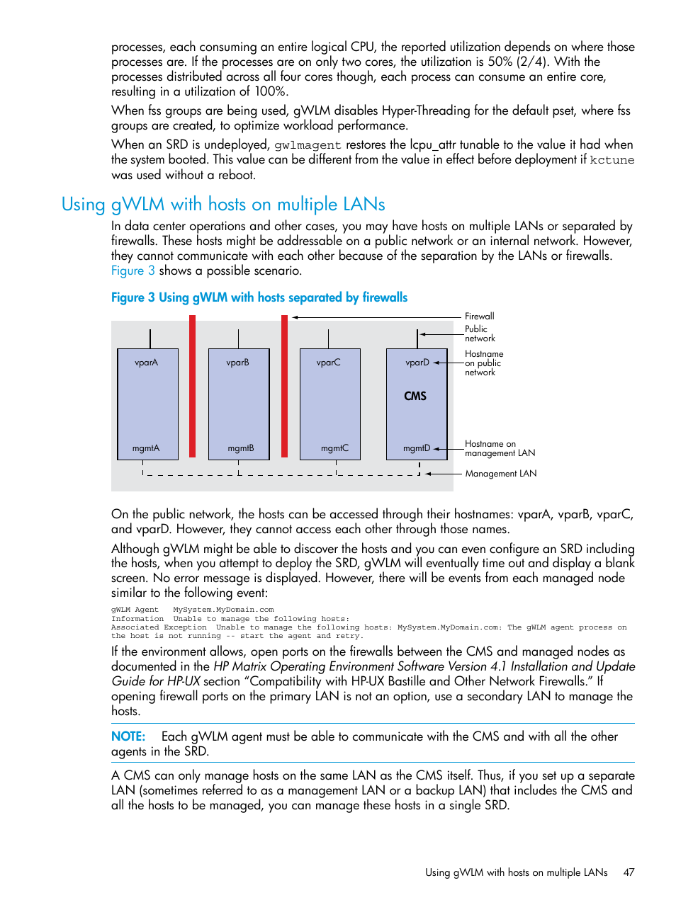 Using gwlm with hosts on multiple lans | HP Matrix Operating Environment Software User Manual | Page 47 / 70