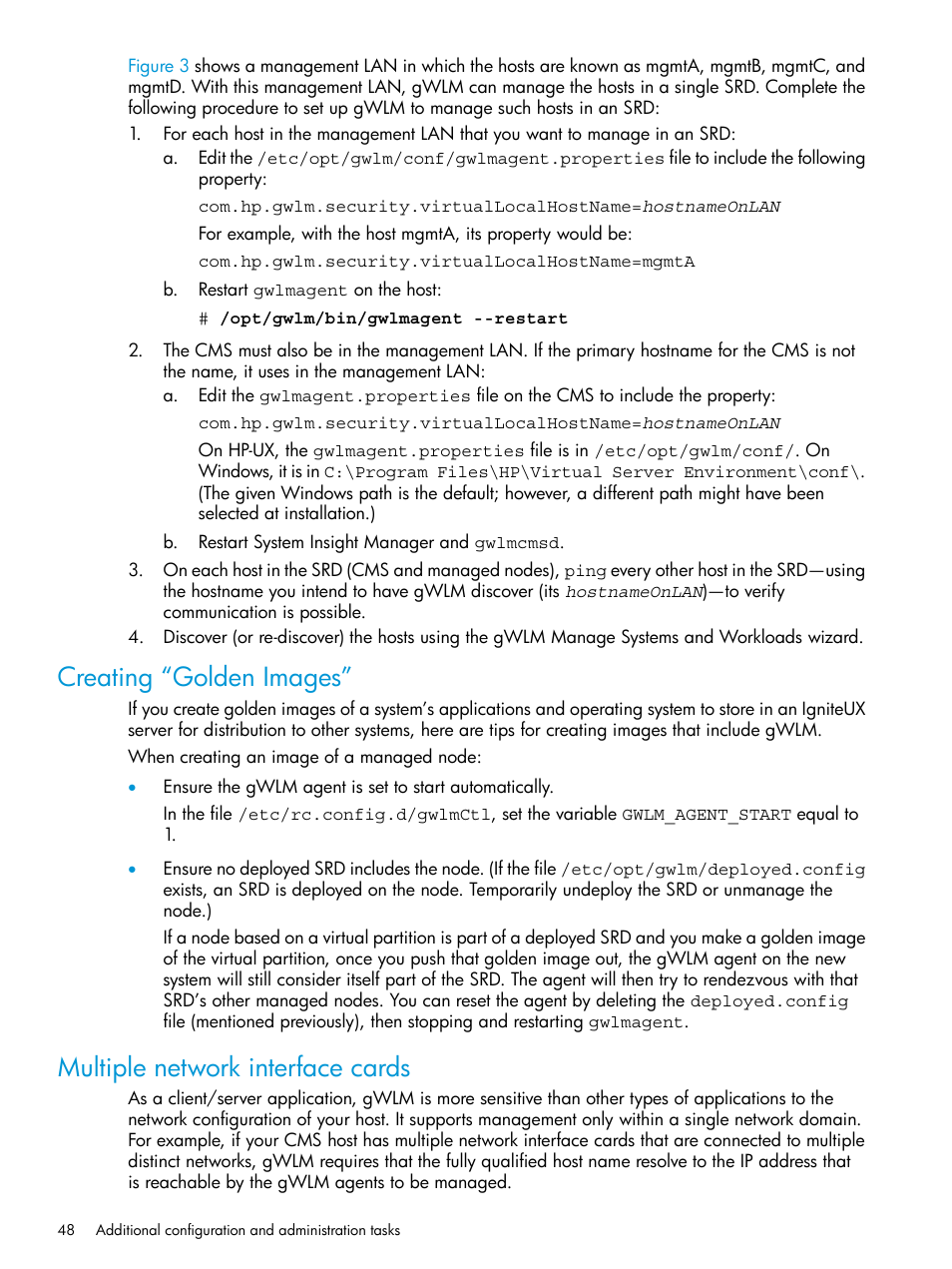 Creating “golden images, Multiple network interface cards | HP Matrix Operating Environment Software User Manual | Page 48 / 70