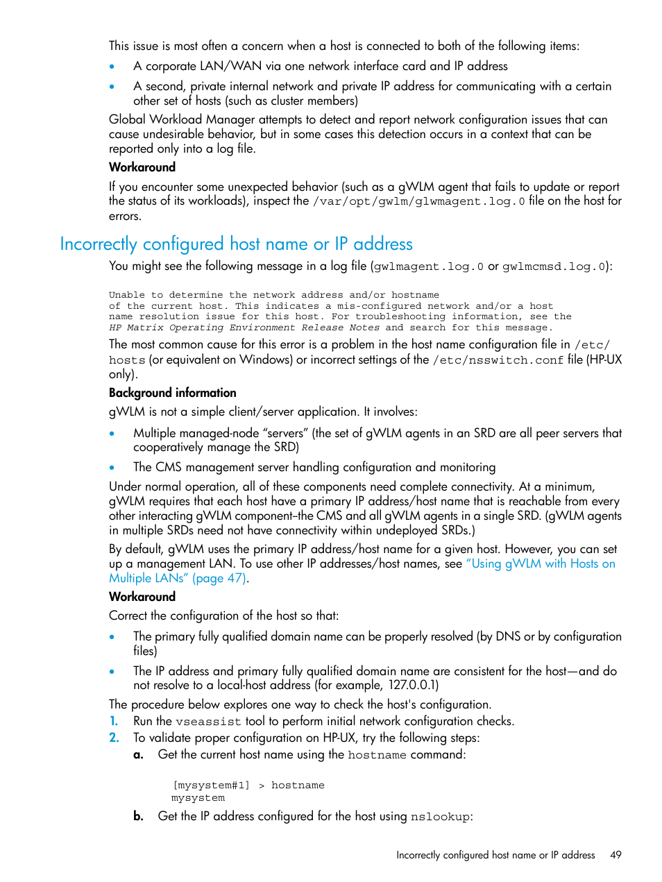 Incorrectly configured host name or ip address | HP Matrix Operating Environment Software User Manual | Page 49 / 70