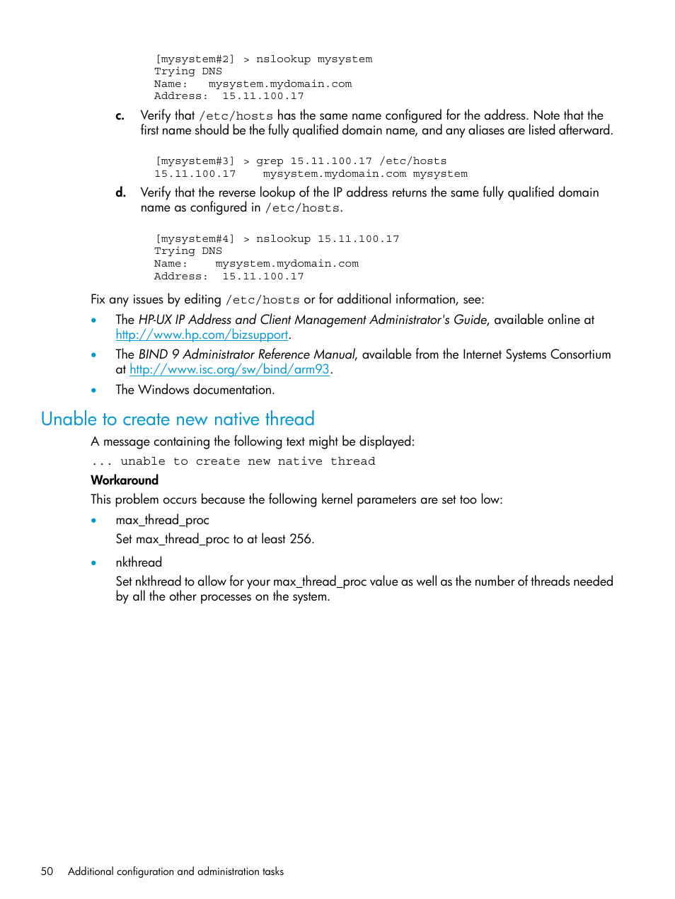 Unable to create new native thread | HP Matrix Operating Environment Software User Manual | Page 50 / 70